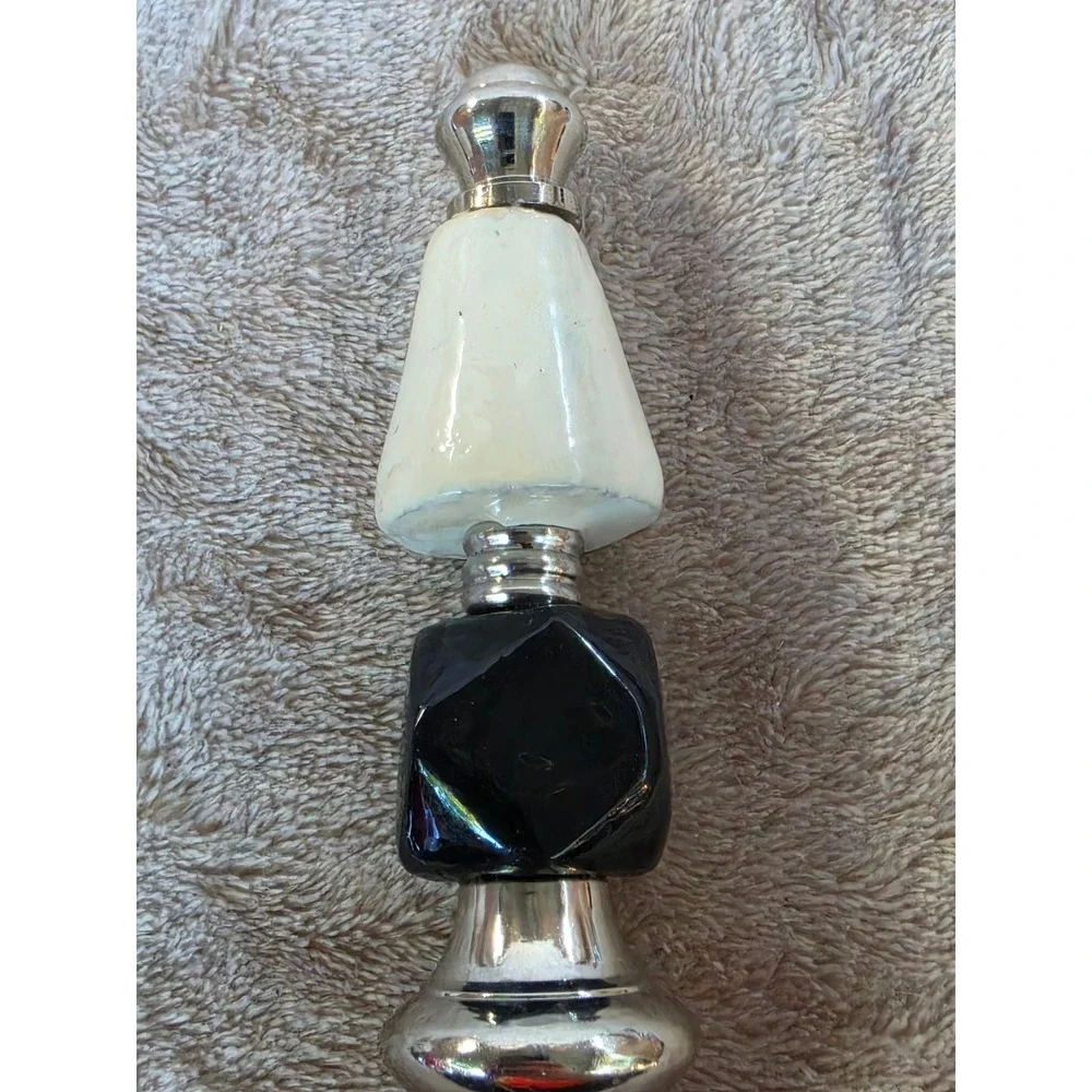 Modern Black and White Geometric Bead Silver Tone Wine Bottle Stopper Barware